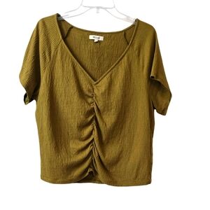 Madewell Knit Lightspun Ruched-Front Crop Top in Spiced Olive Size M